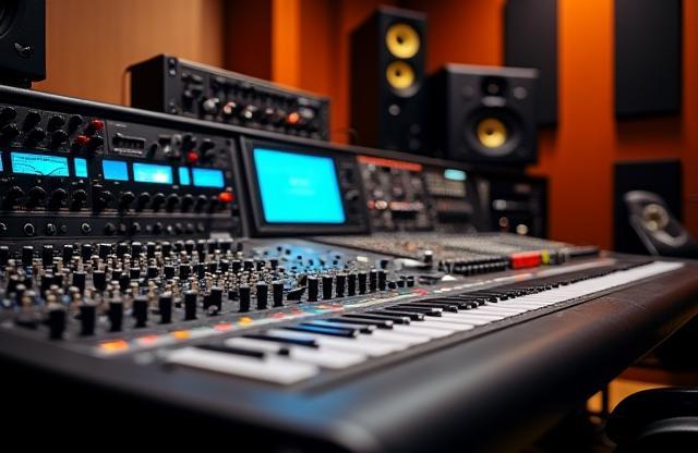 High-end audio recording equipment in a studio control room